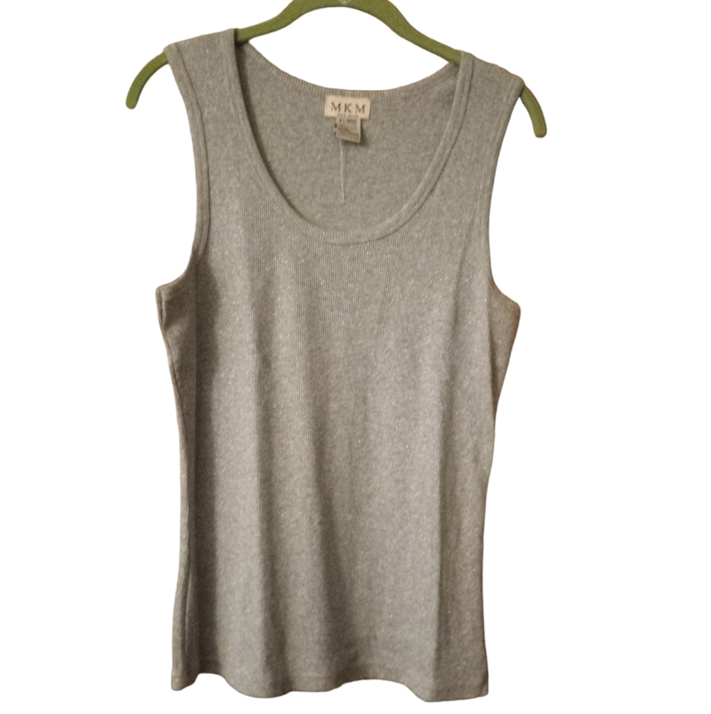 MKM Designs XL Tank Top Metallic Grunge Ribbed Pullover Cotton Blend Gray NWOT